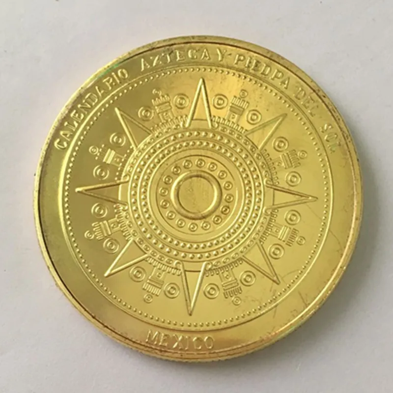 2 шт. значок календаря майя ацтеков 24K настоящее золото Посеребренная Мексика 40 мм