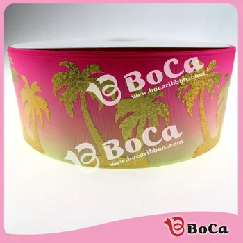 

New design 3" gold foil palm tree printed with ombre grosgrain ribbon , DIY material 50yards /lot