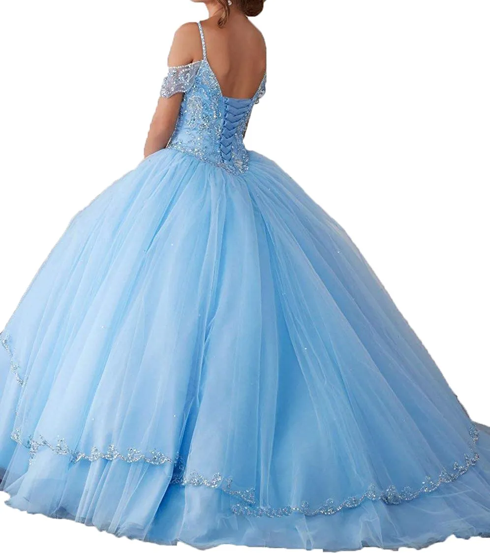 Light Blue Sweetheart Quinceanera Dresses Ball Gown Crystal Tulle Beading Vestido 15 anos Strapless Party Sweet 16 Dresses