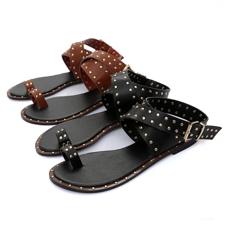 Ekoak/новые модные кожаные сандалии-гладиаторы; женские летние модельные туфли; женская пляжная обувь; сандалии на плоской подошве