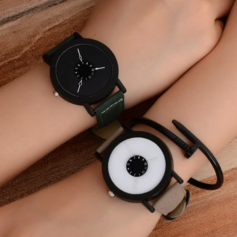

Hot fashion creative watches women men quartz-watch 2017 BGG brand unique dial design lovers' watch leather wristwatches clock