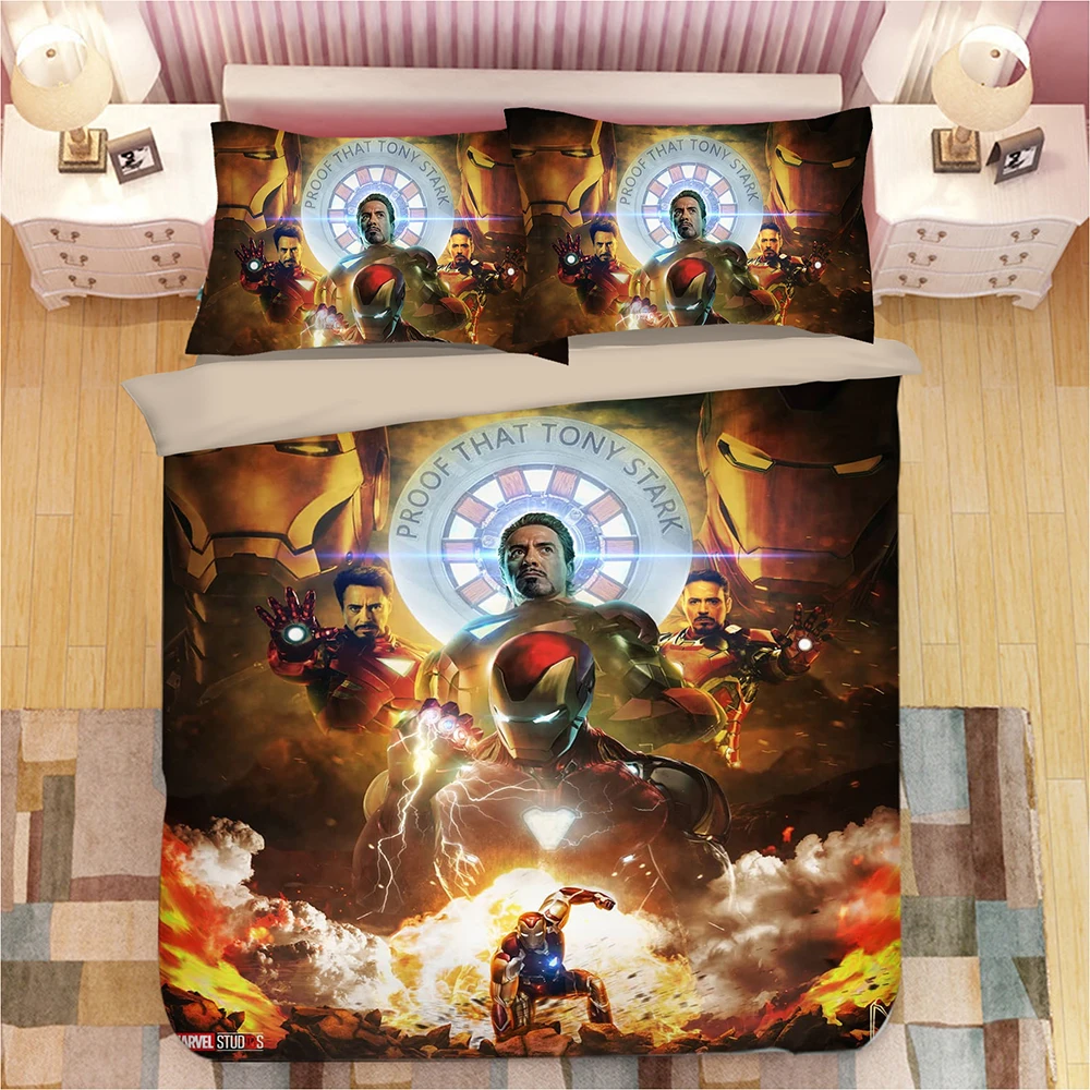  Disney Cartoon Iron man bedding set for bedroom decor single bed sheets quilt twin size duvet cover - 33041777156