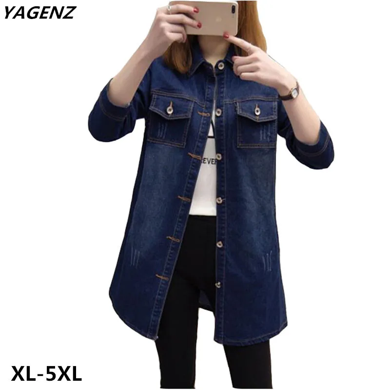 Plus Size XL 5XL Denim font b jacket b font Spring Autumn New Female Costume casual