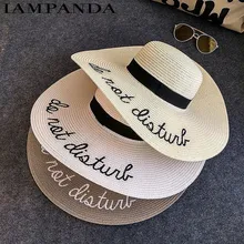IAMPANDA brand 2017 letter embroidery cap Big brim Ladies summer straw hat youth hats for women Shade sun hats Beach hat sale