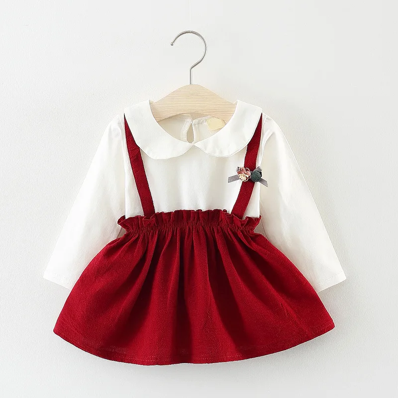 

Casual Children Clothing Girl Dress Spring Autumn Cotton Flower Long Sleeve Party Fake Two Dress Cute Infant Baby Girls Clothes