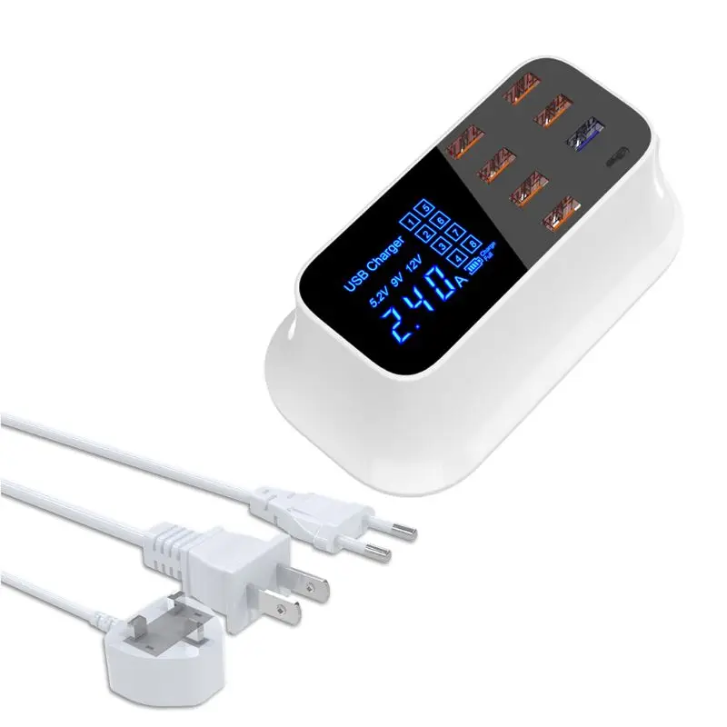 Quick Charge 3.0 Smart USB Type-C Charger Station AC 100-240V Led Display Power Adapter