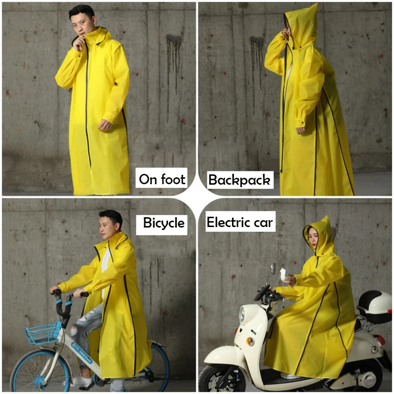Hot Sale EVA Raincoat Women/Men Zipper Hooded Poncho Motorcycle Rainwear Long Style Hiking Poncho Environmental Rain Jacket