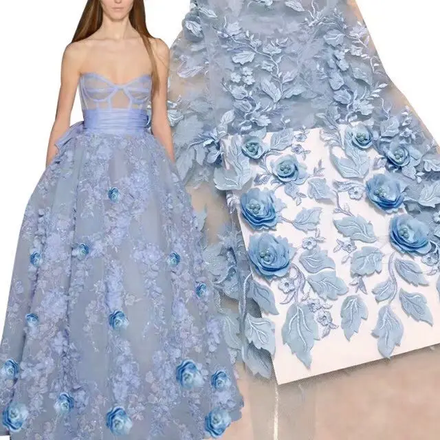 Royal blue African French Mesh Net Lace Fabric For India Evening Party