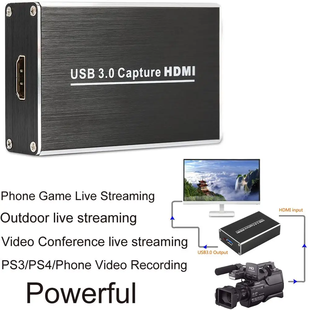 

HDMI to USB 3.0 PC Video Record Box 1080P Phone Game Camcorder Conference Live Streaming For PS3 XBox PS4 OBS Youtube Facebook