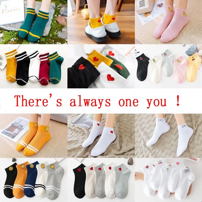 

5 Pairs Low Animal Ankle Socks Cute Cotton Solid Heart Breathable Invisible Socks Women Funny Girl Skarpety Shallow Mouth Sokken