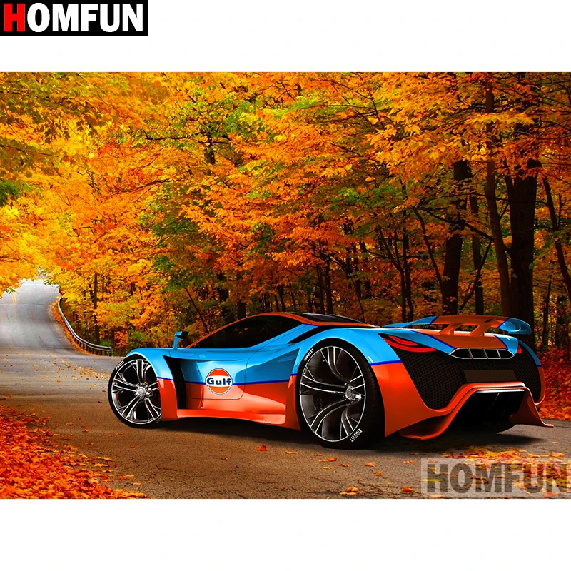 Алмазная 5D картина HOMFUN A13949 Осеннее дерево автомобиль вышивка крестиком