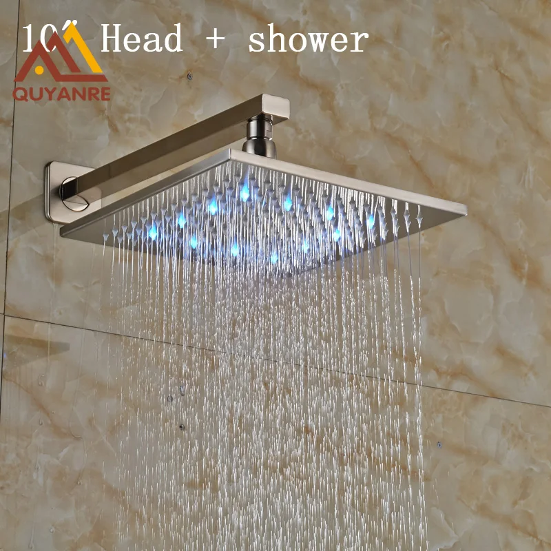 

Brushed Nickle LED Light Showerhead 10 Inch Stainless Steel Rainfall Shower Head with Shower Arm