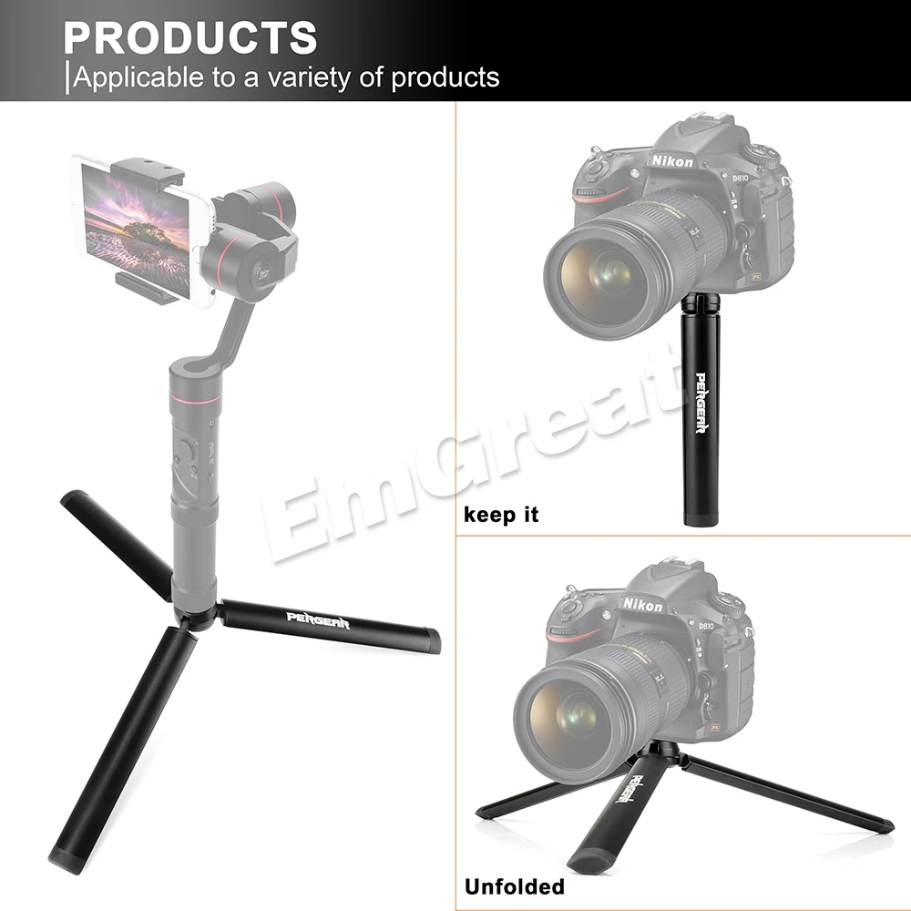 Pergear Aluminum Mini Table Tripod Leg for Zhiyun Smooth Q Crane Tripod Head Selfie Stick Extendable Monopod Smartphones Cameras
