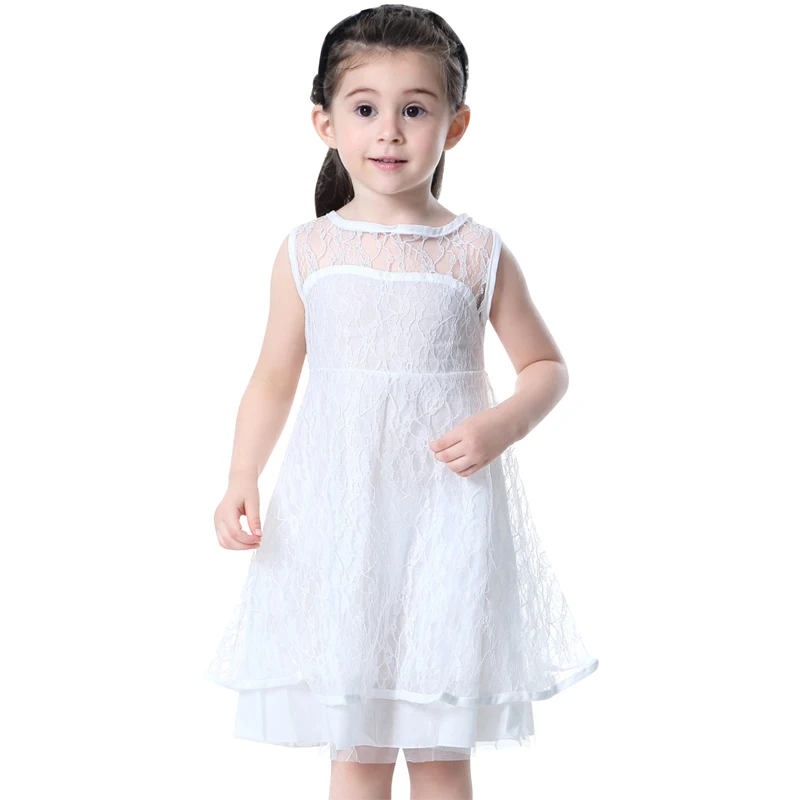 Girls One Piece Lace Dress 2018 New Summer Princess Dress White Black
