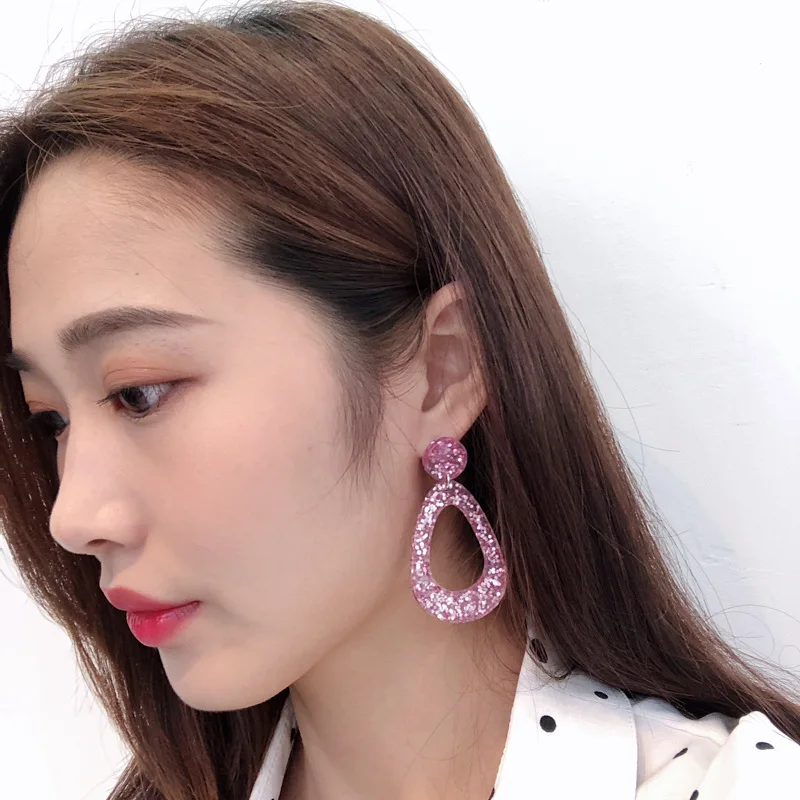 

Resin Earrings Sequin Earrings Pink Party Colorful Resin 2019 Trendy Fashion Cute Water Drop Dangle Jewelry for Women Ladies