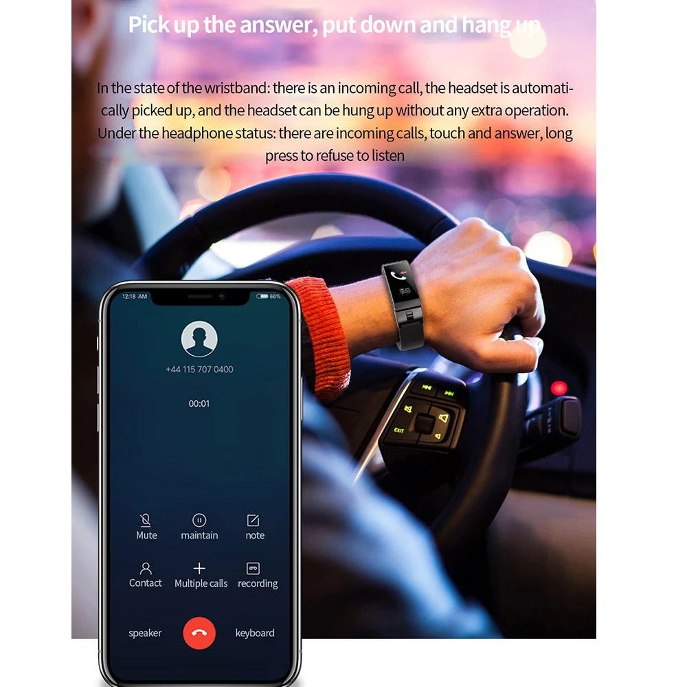 Умный Браслет Bluetooth наушники гарнитура пульсометр кровяное давление фитнес
