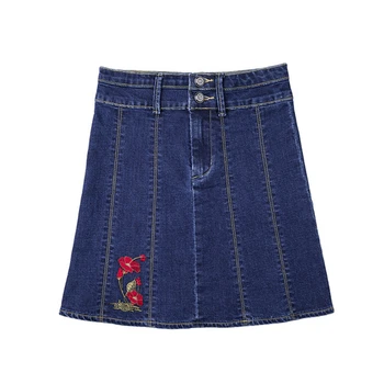

Women Flower Embroidery Jeans Mini Skirts Girls Streetwear High Waist A-Line Denim Skirt Summer Bottom Skirt Plus Size AA60204