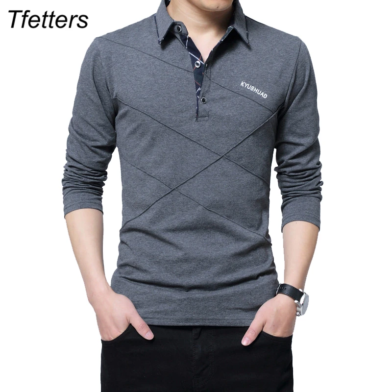TFETTERS брендовая Футболка мужская длинная футболка с отложным воротником в полоску дизайнерская футболка Slim Fit Свободный Повседневный
