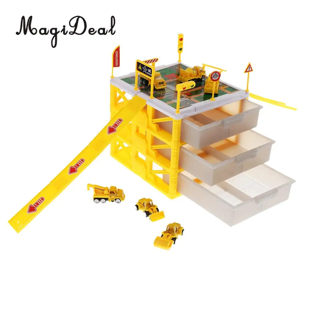 Kids Educational Three-layer Drawers Car Garage Box Storage Parking Lot Building Playset Children Educational Toy
