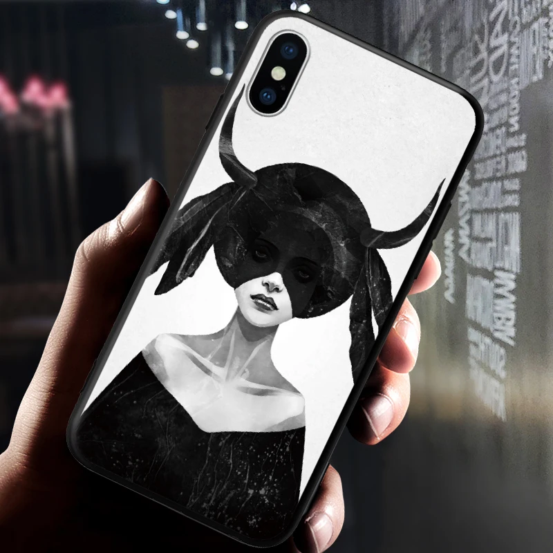 Черно-белый художественный персональный рисунок для девочки iPhone 5 5S SE 6 6S 7 8 Plus X XR XS Max жесткий чехол для телефона