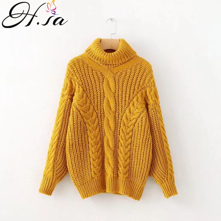 

H.SA New Arrivals Women Winter and Autumn Turtleneck Sweater and Pullovers Twisted Mohair Knitted Jumpers Loose Warm Sweaters