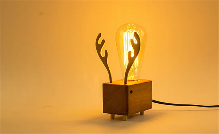 Лампы Эдисона деревянные тени ручной работы креативный дубовый деревянный светодиодный ночник настольная лампа Освещение Рождественский Олень Подарки DIY настольная лампа