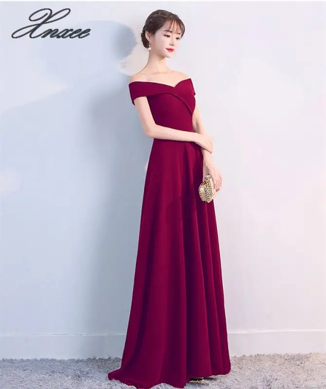 Новое платье элегантное женское платье А-силуэта, цвет красного вина длинное платье Вечерние Элегантное Длинное платье - Цвет: Бургундия