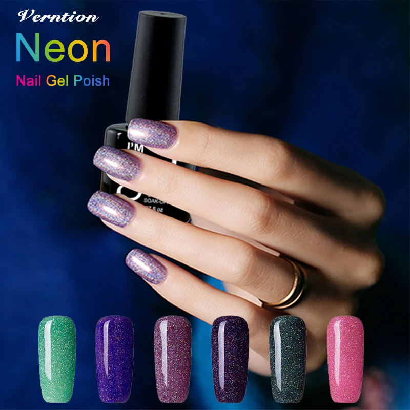

Verntion Nail Art UV Colorful Neon Gel Nail Polish 8ML Shiny Color Kit Semi Permanent Soak Off UV LED Lamp for Gel Nail Polish