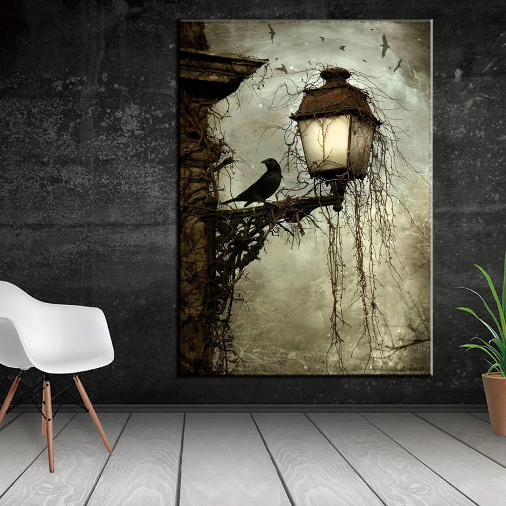 jk307-2 Wall Art Canvas Painting Watercolor Crow Animal Nordic Posters And Prints Black White Canvas Pictures For Living Room Bar Decor