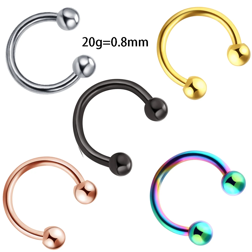 

TIANCIFBYJS Surgical Steel CBR Horseshoe Circular Rings Nose Ring Hoop Eyebrow Tragus Lip Ear Piercing 20G Body Jewelry 6 Color