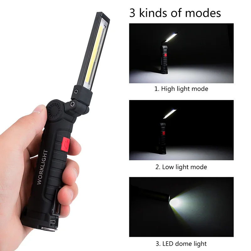 Conduziu a Luz de Inspeção do Trabalho Modos Recarregável Lanterna Magnética Gancho Pendurado Tocha Lâmpada Bateria Embutida Cob 5 Usb 9 Luzes e Iluminação