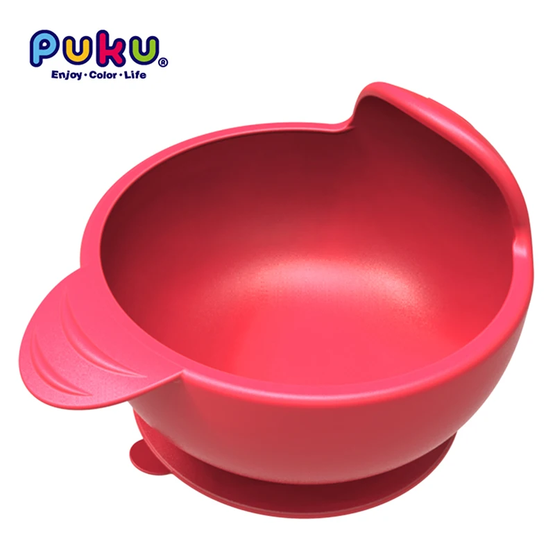 Puku Original Silicone Suction Bowl Arc-shaped Design Baby Tableware Feeding Plate for Children Ordinary and Temperature Sensing (17)