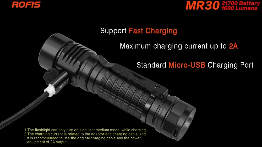 Rofis MR30 CREE XHP35 HI 1600 люмен micro-USB Перезаряжаемый СВЕТОДИОДНЫЙ фонарик