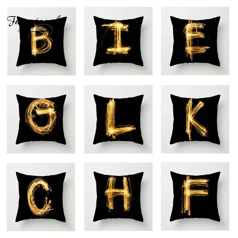 

Fuwatacchi Gold A-Z Letter Cushion Cover Black Soft Throw Pillow Cover Decorative Sofa Pillow Case Pillowcase