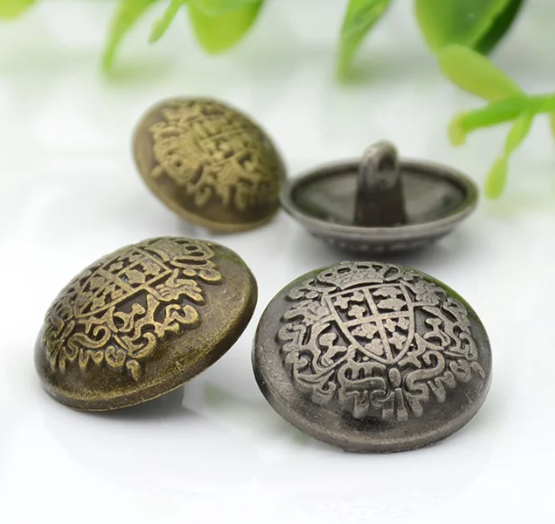 

5pcs/lot Round metal button bronze pattern double lion crown buckle high-grade coat sweater button windbreaker suit button