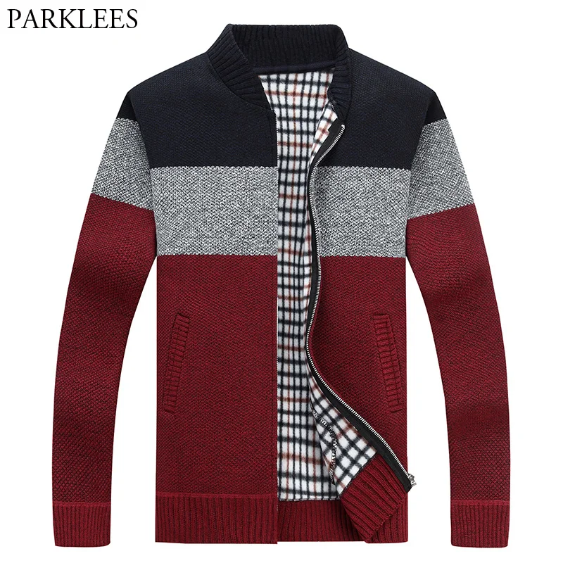 men's knitted thicken hood sweater casual keep warm cardigan