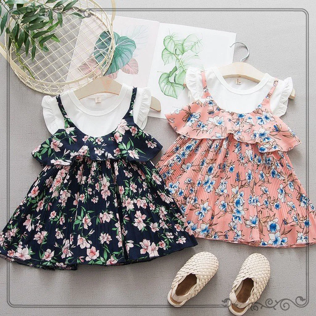 Toddler Baby Girls Chiffon Short Sleeve Floral Flower Print Dress Outfits Winter Clothes party cute deguisement enfant fille | Детская