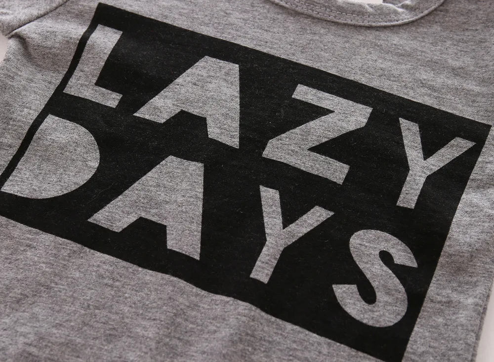Комплект одежды для новорожденных мальчиков и девочек, хлопок, футболка с длинными рукавами и надписью «Lazy Days»+ штаны в полоску Повседневная одежда для малышей