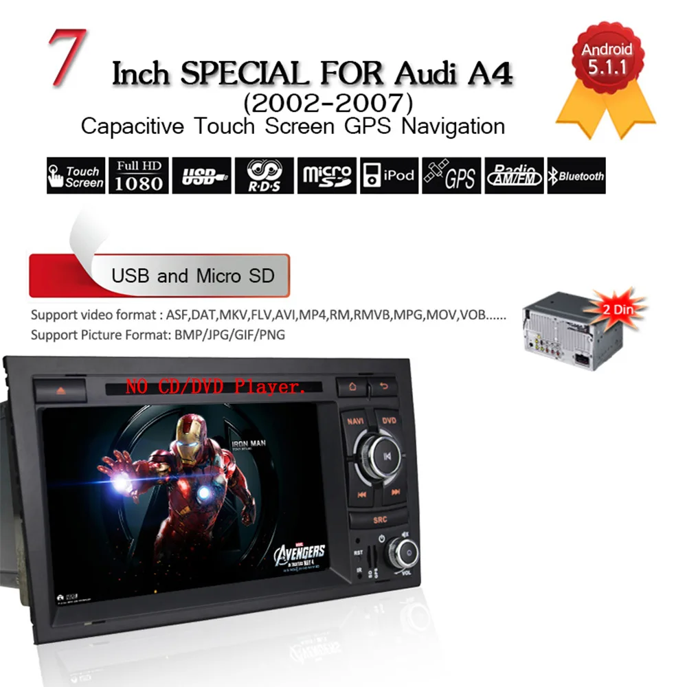 Flash Deal 7 Inch Car DVD Player GPS Navigation Radio Audio For Audi A4 Quad Core 1024*600 Android 8.1 GPS Capacitive Touch Screen Radio 2