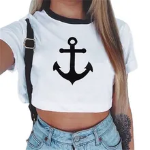 2017 New Fashion brand Summer style Anchor printed t shirt women tops t-shirt O-neck cotton tee