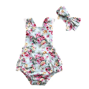 

Sleeveless Ruffles Floral Romper With Headband For Baby Girl