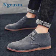 Ngouxm/мужские повседневные ботильоны; сезон весна-осень; Замшевые мужские ботинки ручной работы; повседневные ботинки с круглым носком на плоской подошве; мужская обувь
