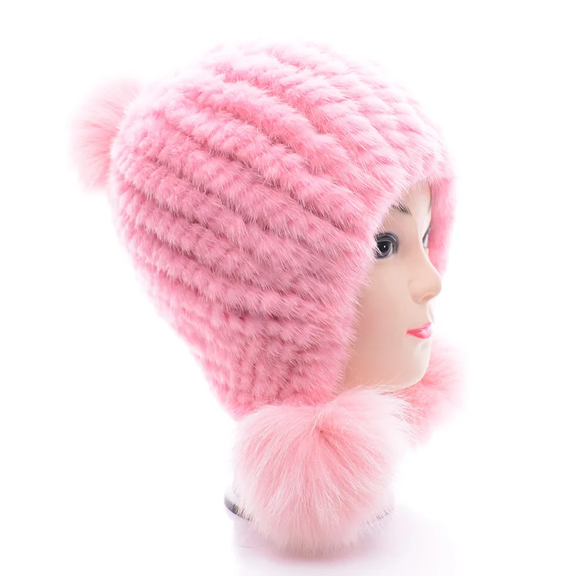 Зимняя женская Норковая меховая шапка, вязаный мех норки с подкладкой, натуральная шапка из настоящего меха, шапочки разных цветов и достаточно теплая меховая шапка для женщин mz021 - Цвет: Pink