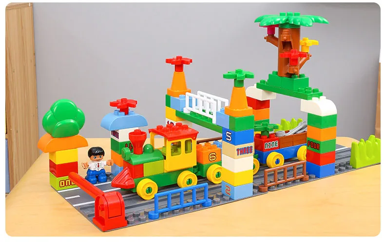 Горячие 75 шт. большие частицы цифры поезд строительные блоки кирпичи Ранние развивающие детские игрушки совместимы с Duploes