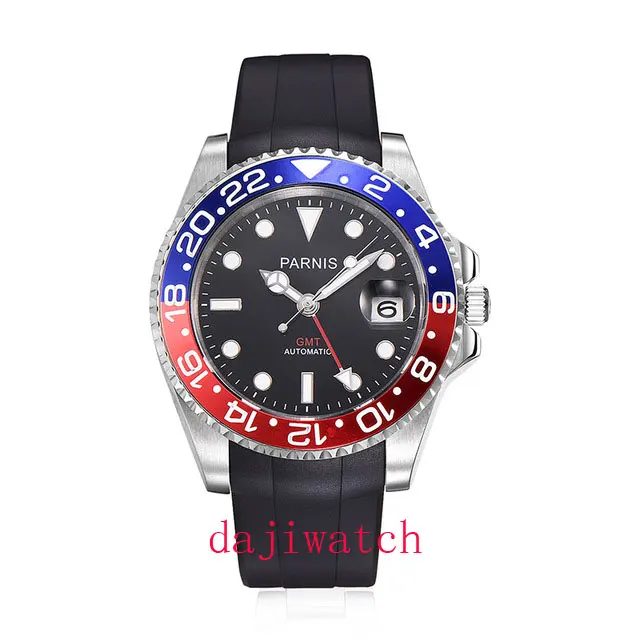 Parnis 40 мм 10 бар механические часы для мужчин с Черный резиновый браслет Керамические Мужские часы Miyota автоматические спортивные часы 8215 - Цвет: Черный