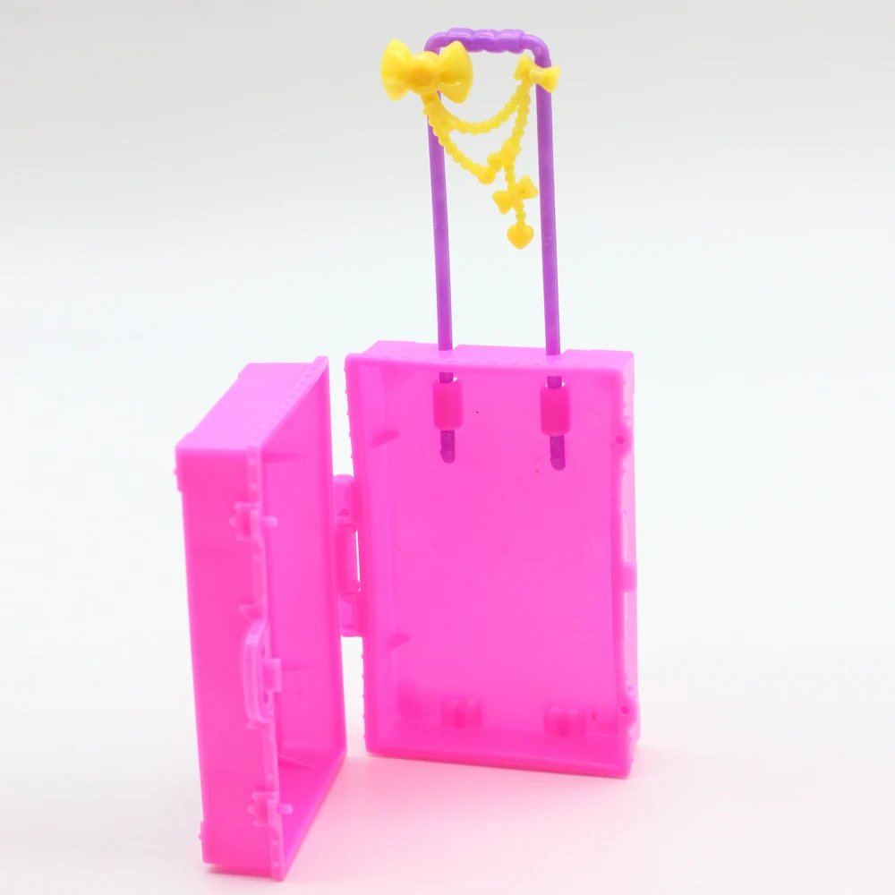 Kids Toy Plastic 3D Cute Travel Suitcase Luggage Case Trunk For Barbie Doll House Gift Toys Dollhouse Furniture es003