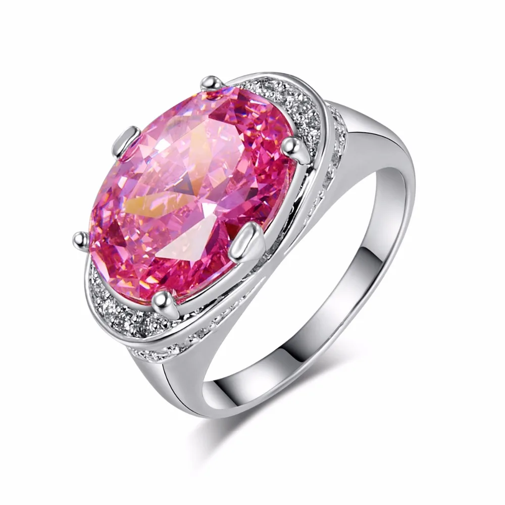 Amazing 10*14mm Super Big PINK Stone Ring Oval Cut CZ Crystal Finger