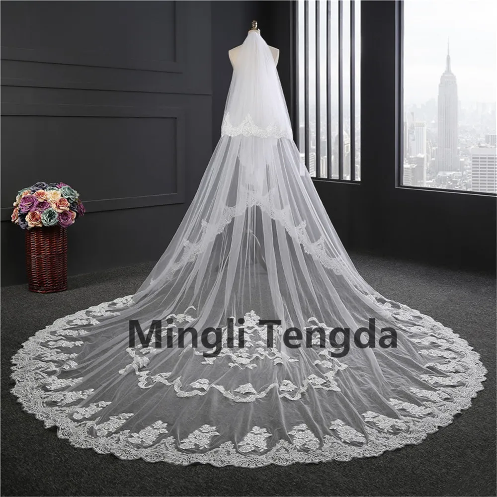 

Lace Edge 3.5 Meter Bridal Veil 2018 Two layer Wedding Veils veu de noiva sluier Wedding Veil with Comb Wedding Accessories