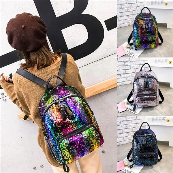 Maison Fabre Backpack Women Sequin Hit Color School Bag Backpack Student Satchel Travel Bag Backpack Mochila de dama