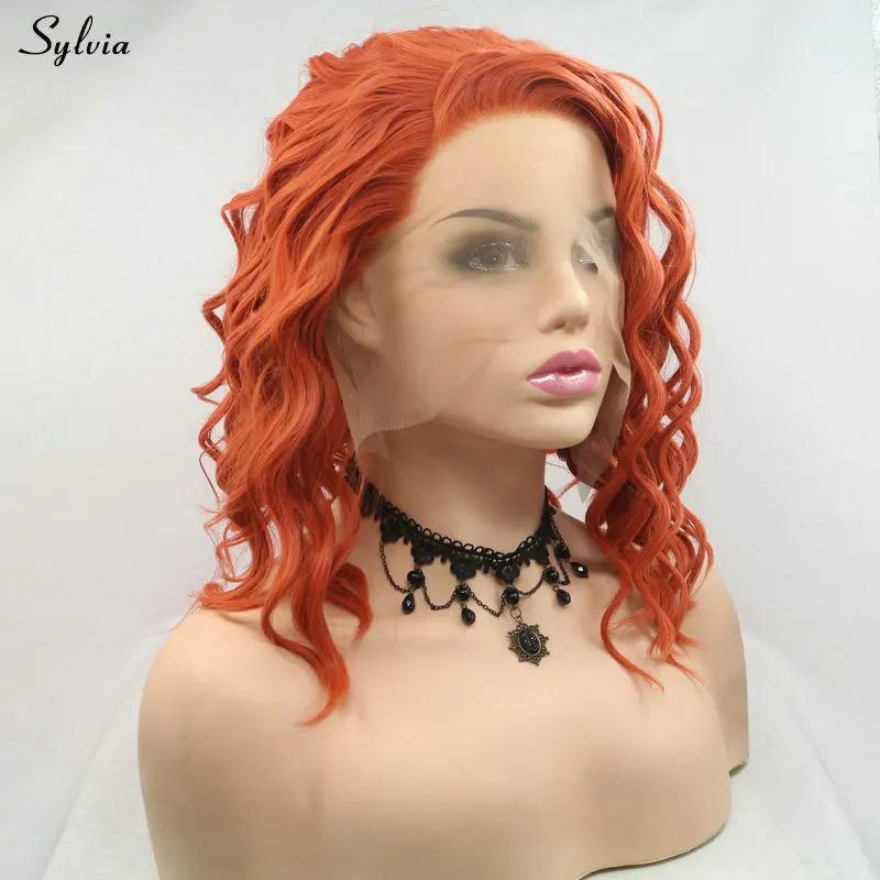 Sylvia Bob волосы медь оранжевый красный Синтетические Кружева передние парики женские косплей волосы ржавчины красный парик свободная волна прическа безупречный Хай